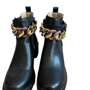 Black Chelsea Ankle Boots with Gold Chain Detail